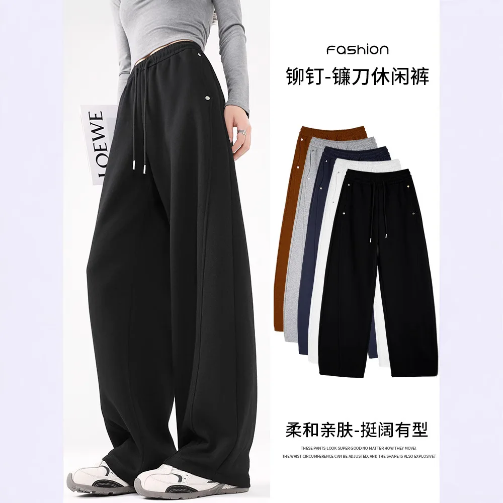 Straight Casual Pants Women's 2025 Winter Narrow Version High Waist Drawstring Piled Thickened Small Wide Leg Sweatpants