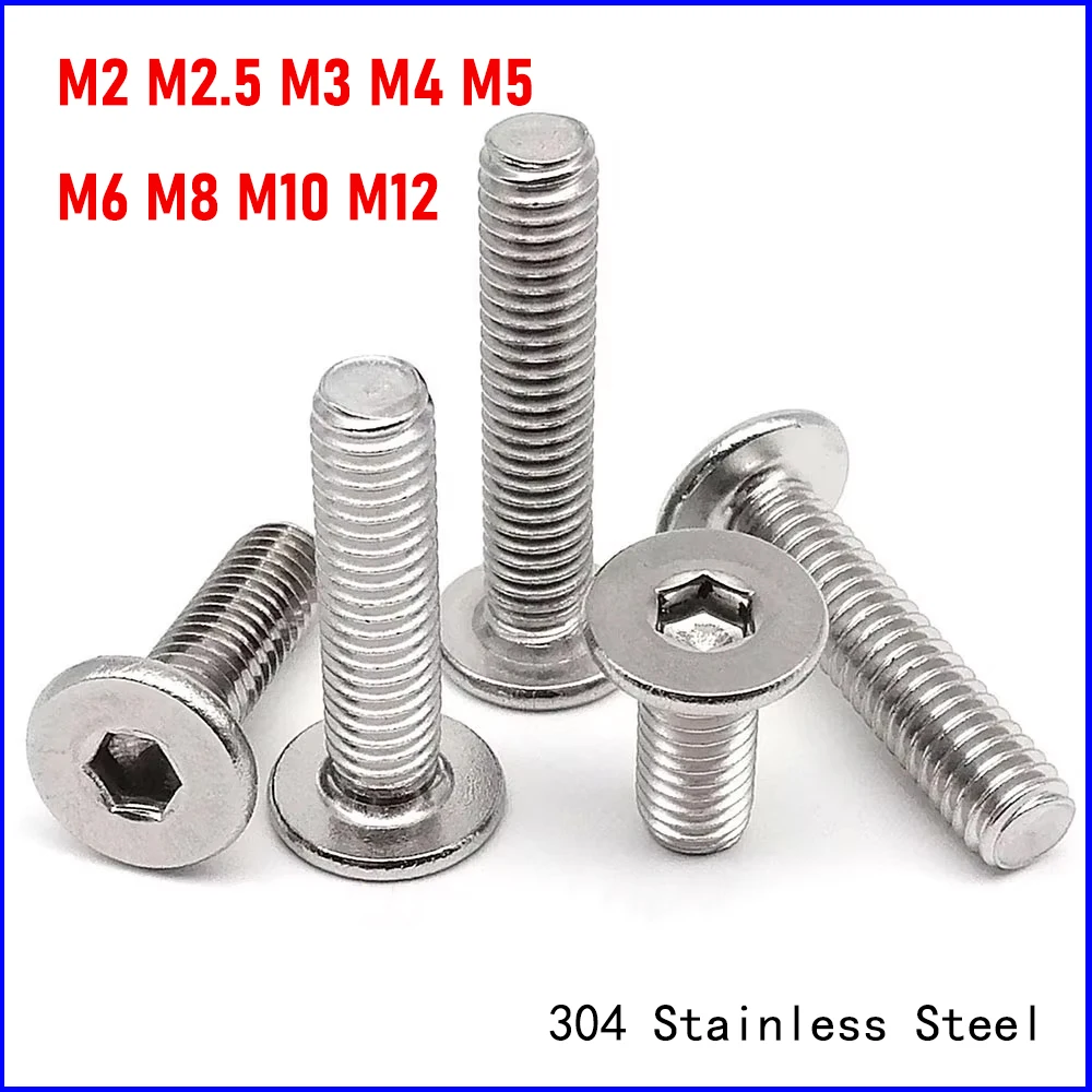 CM M2 M2.5 M3 M4 M5 M6 M8 M10 M12 304 Stainless Steel Hex Hexagon Socket Ultra Thin Flat Wafer Allen Head Bolt Screw