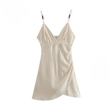 새로운 여성 미니 드레스 오픈 백 v 넥 페르시 아플리케 탱크 탑 쁘띠 오픈 백 플리츠 스커트 미니 드레스 8372232  Best5