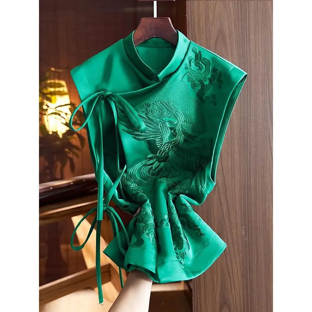 Top Women Chinese Style Tang Clothes Embroidery Phoenix Flower Qipao Lady Vest Vintage Clothing Casual Carnival Dress Up Party