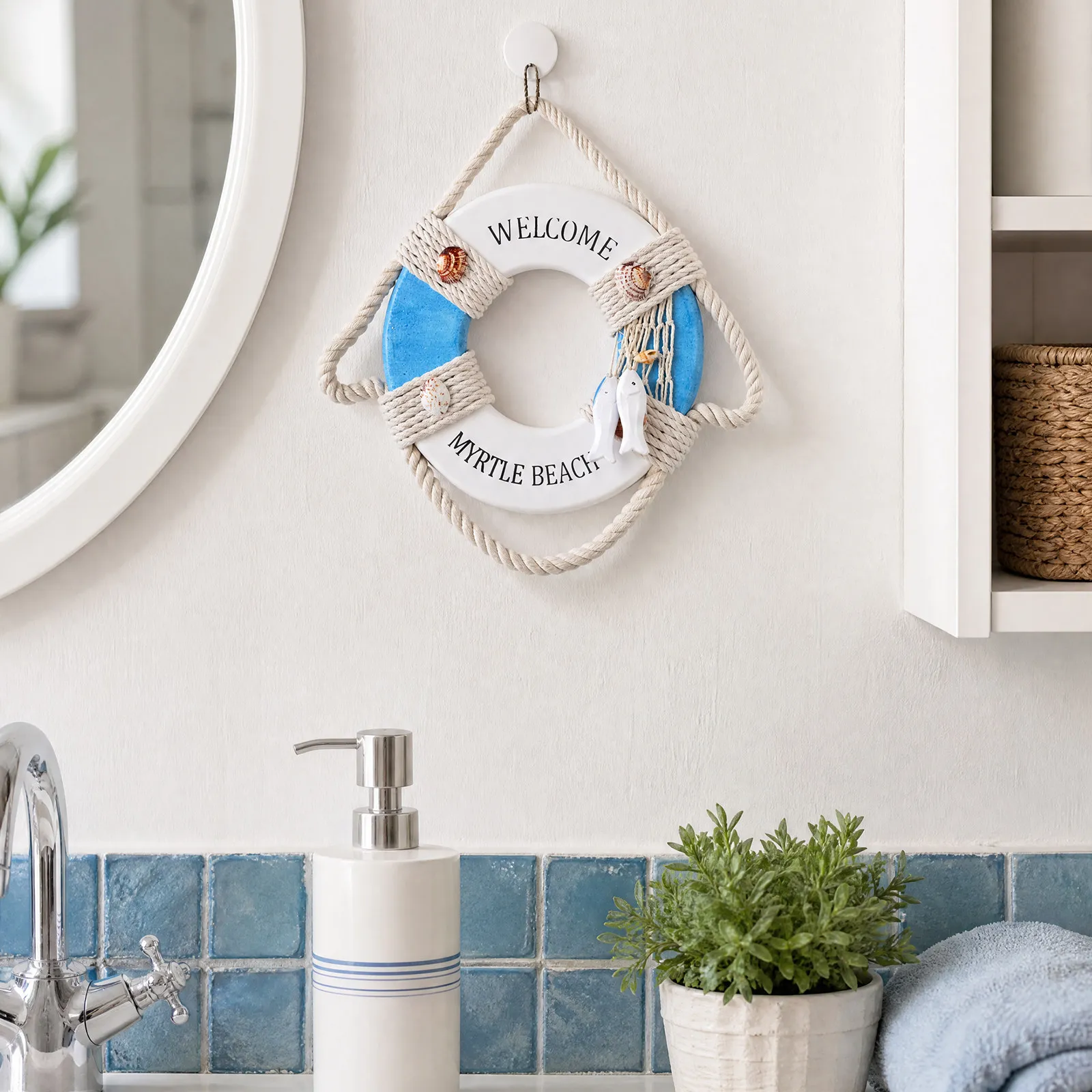 1Pcs Creative Mediterranean Swim Ring Hanging Decoration Natural Artistic Design Density Board Wall Ornament Home Office Bar