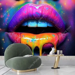 Galactic Rainbow Drip Lips Trippy Tapestry Wall Hanging Art for Bedroom Living Room Studio Bohemian Cosmic Decor Vibrant Design