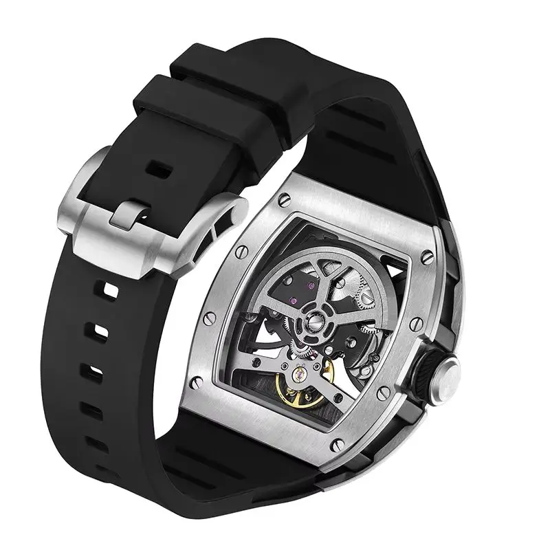 Hohle automatische mechanische Uhr, 5 ATM wasserdicht, Sport-Silikonarmband, individuelles Logo, hochwertige Armbanduhr, aktiver Lebensstil
