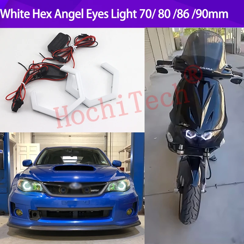 2Pcs Canbus Hexagon Led Angel Eyes Cotton White Light Halo Rings No Error DRL For Car Motorcycle Headlight 70mm 80mm 86mm 90mm