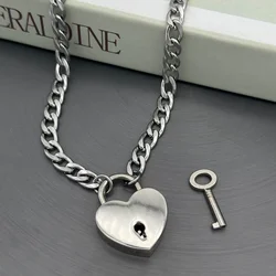 Punk Chunky Stainless Steel Cuban Chain Love Padlock Charm Necklace for Women Men Grunge Y2K Aesthetic Lock Necklace for Couples