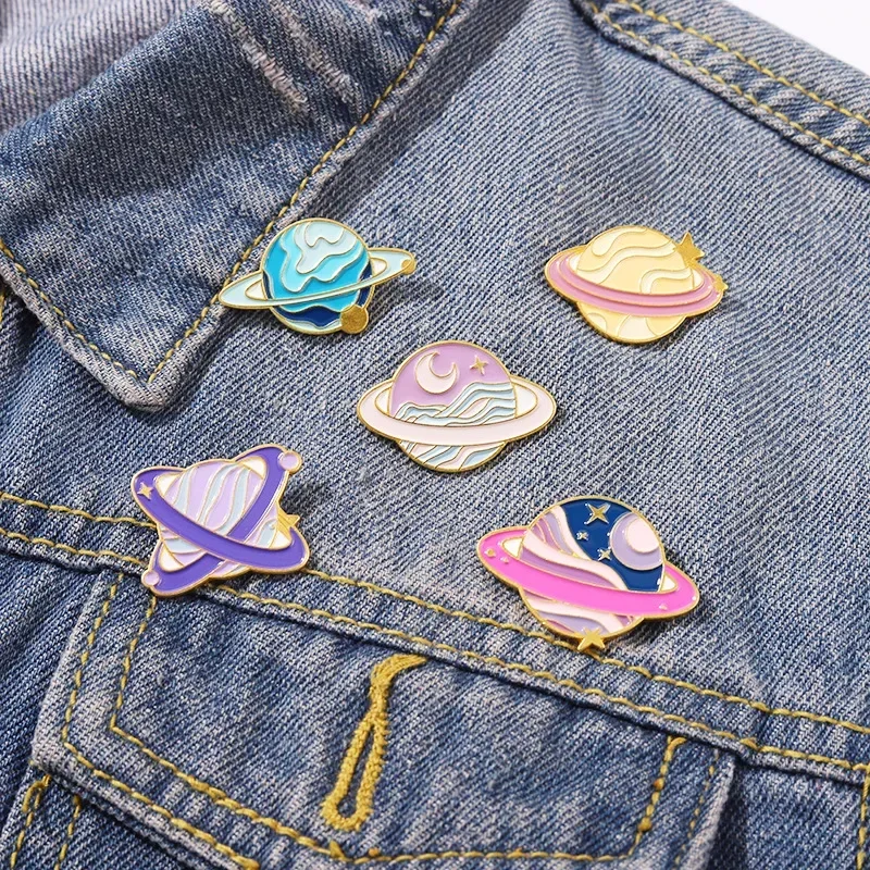 Collection Enamel Pins Romantic Space Planet Metal Cartoon Badge Bag Hat Lapel Women Jewelry Kid Astronaut Gifts Star Sky Galaxy