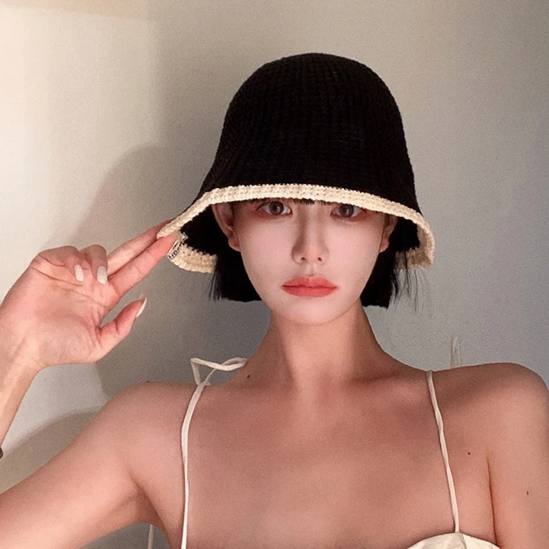 Sombrero de pescador de punto para hombre y mujer, gorro de pescador transpirable con bloqueo de color, estilo Hip Hop, plegable, ideal para viajes al aire libre, Panamá
