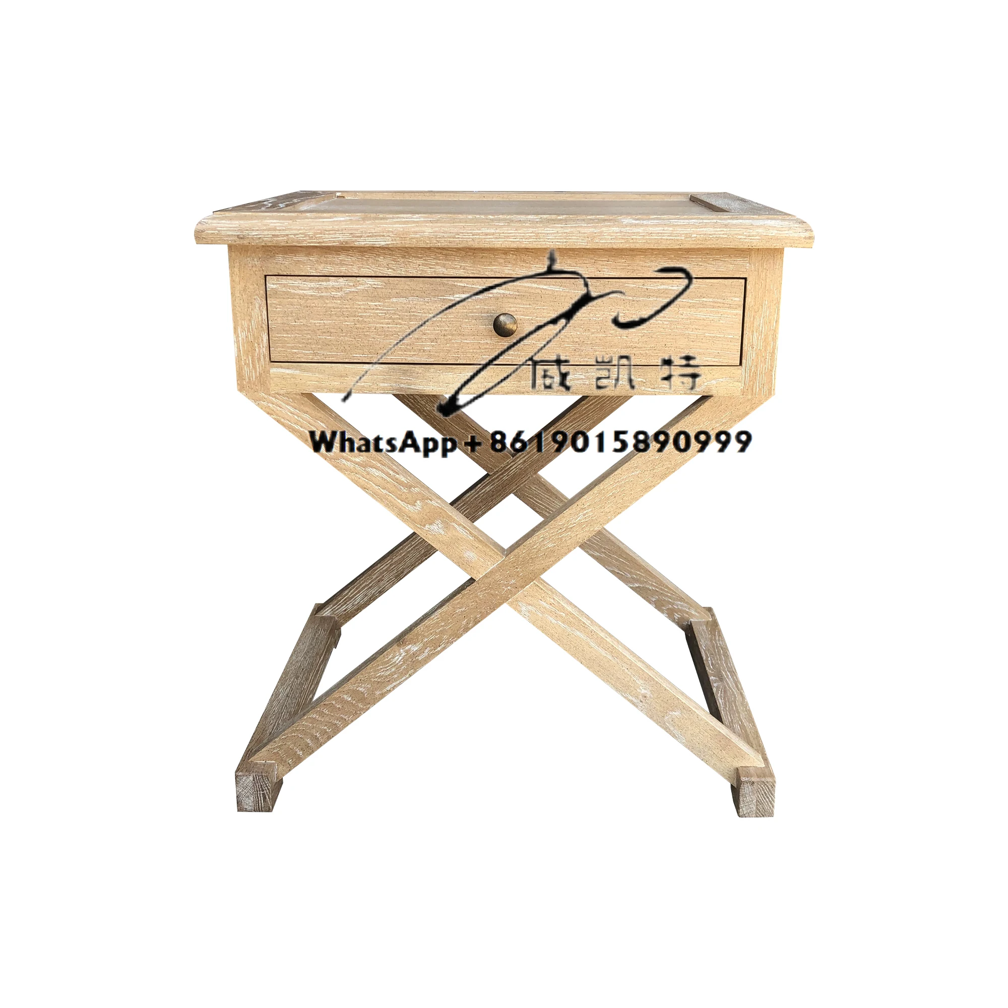 

HL509-60-CS Provincial Furniture Hampton Style One Drawer Wooden Furniture X Cross Leg Rustic Nightstand Bedside Table