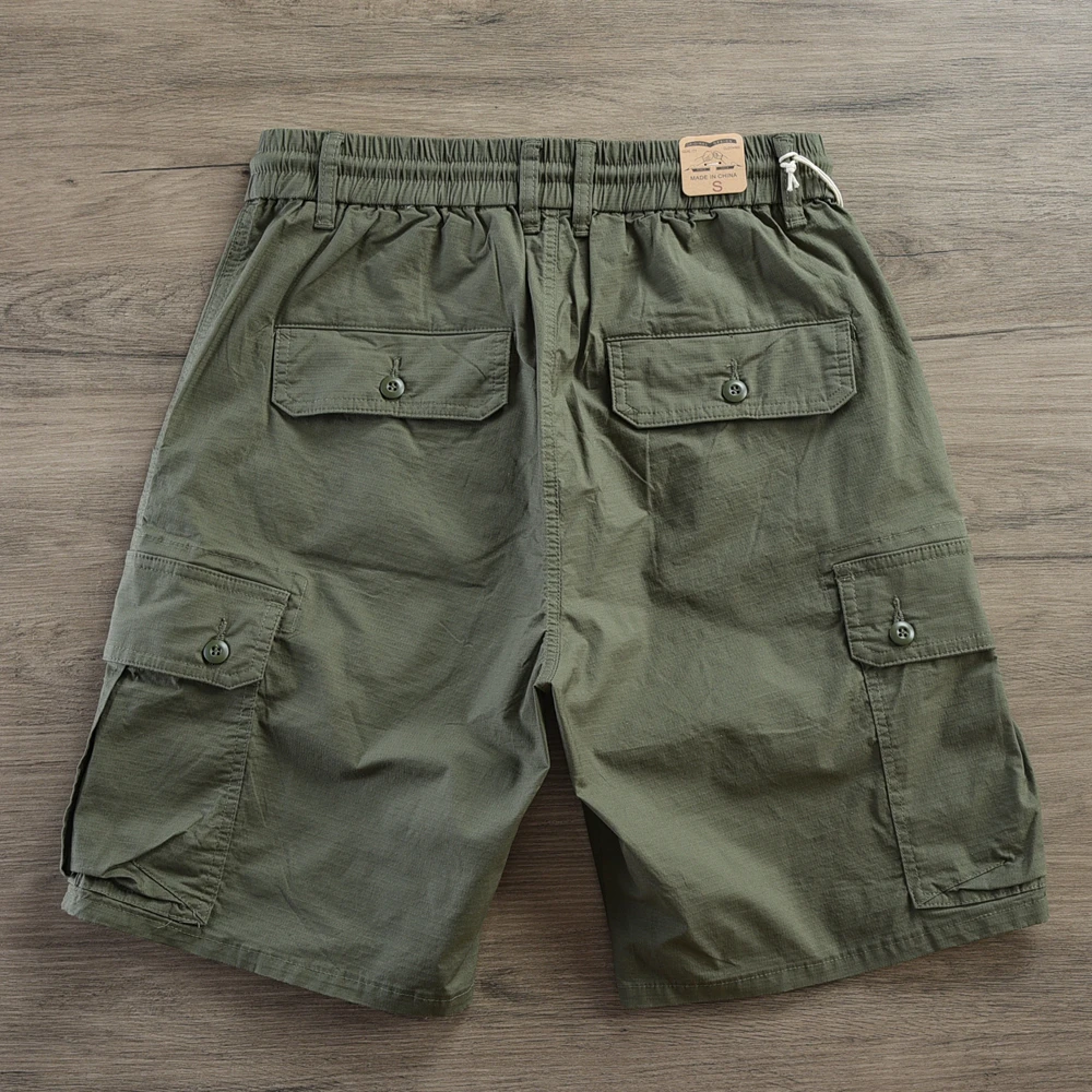 2024 Sommer New American Retro leichte Kordel zug Cargo Shorts Herren Baumwolle gewaschen lässig gerade Fünf-Punkt-Hose