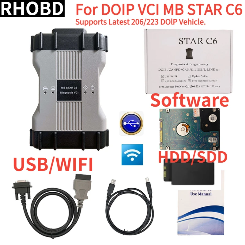 

Latest For MB Star C6 MB Diagnosis VCI SD Connect C6 OEM DOIP Xen-try Diagnosis VCI with V2023.06 Software HDD or SSD Auto Tool