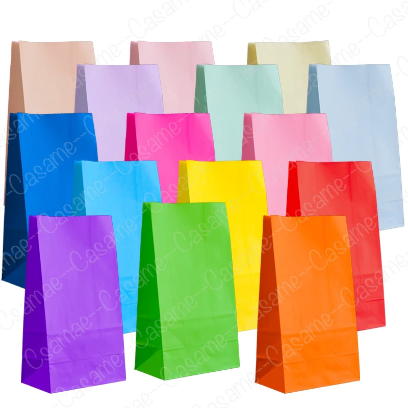 10 pcs Colored Paper Bags Party Favor Bags Goodie Bags Colorful Rainbow Gift Bags Treat Goody Bags for Christmas Birthday