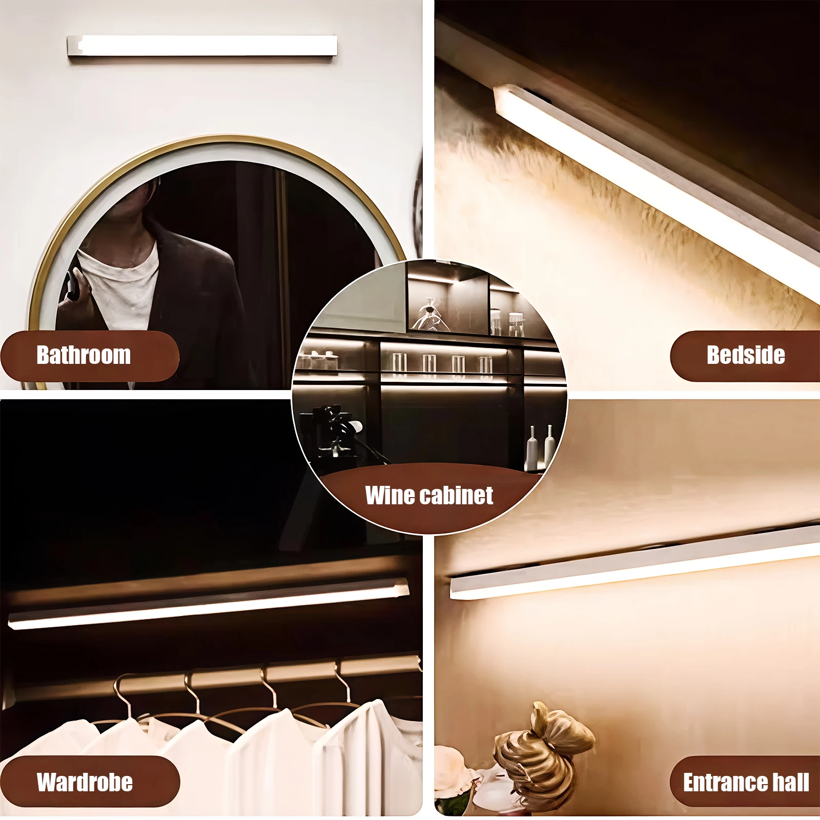 Cabinet Lamp Motion Sensor LED Bar Light Induction Night Light Rechargeable 5V Portable Cordless Magnetic for Kitchen Bedside