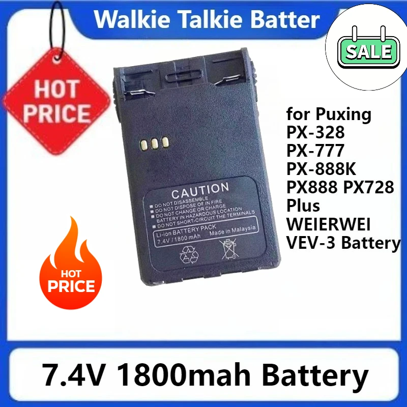 

For Puxing PX-328 PX-777 PX-888K PX888 PX728 Plus WEIERWEI VEV-3 Newest LB-72L Walkie Talkie Battery 7.4V 1800mAh