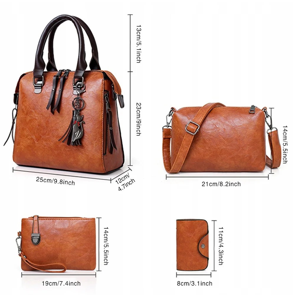 Handbags for Women Shoulder Bags Tote Commuting Bags Satchel 4pcs Purse Set Leather Casual Zipper Top Handle Satchel Purse