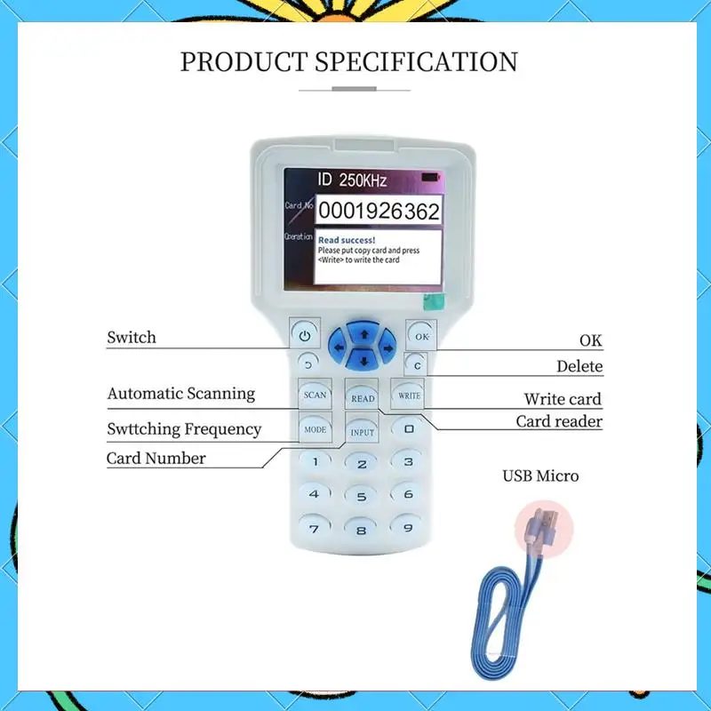 

RFID Copier RFID Reader Writer Multi-Frequency RFID Card Reader Smart Card Decoder For Access Control Home Security-[A51I]