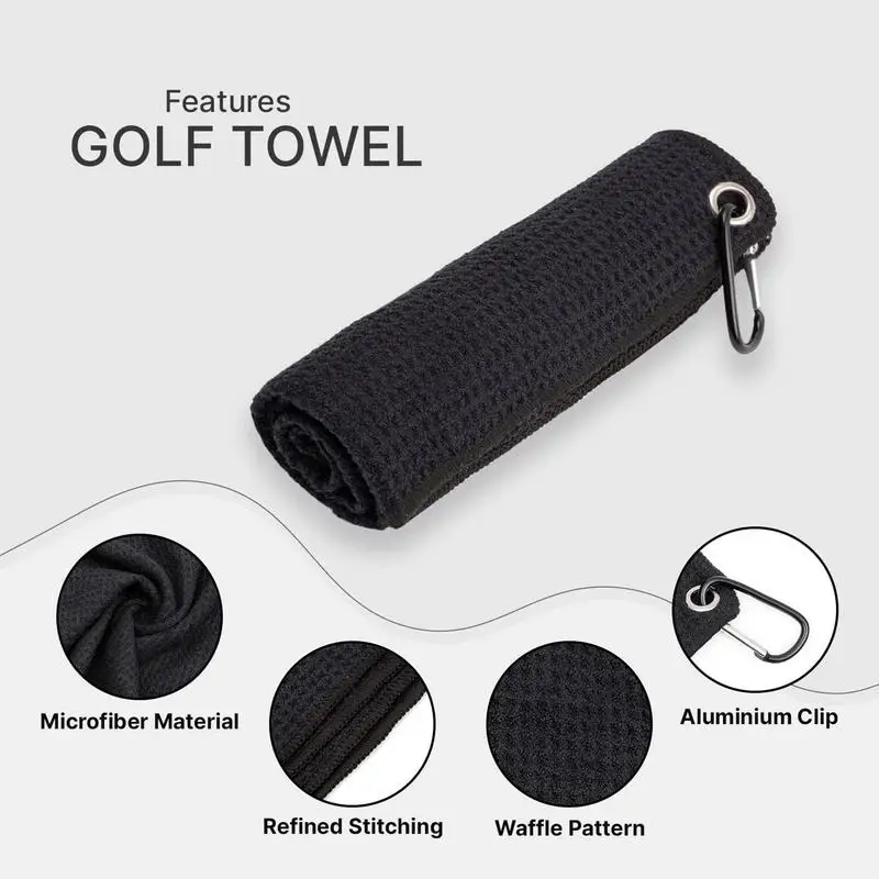 Microfiber Fabric Golf Towel With Carabiner Hook Cleans Clubs Golf Towel Balls Hands Cleaning Towels Waffle Pattern Golf Rag