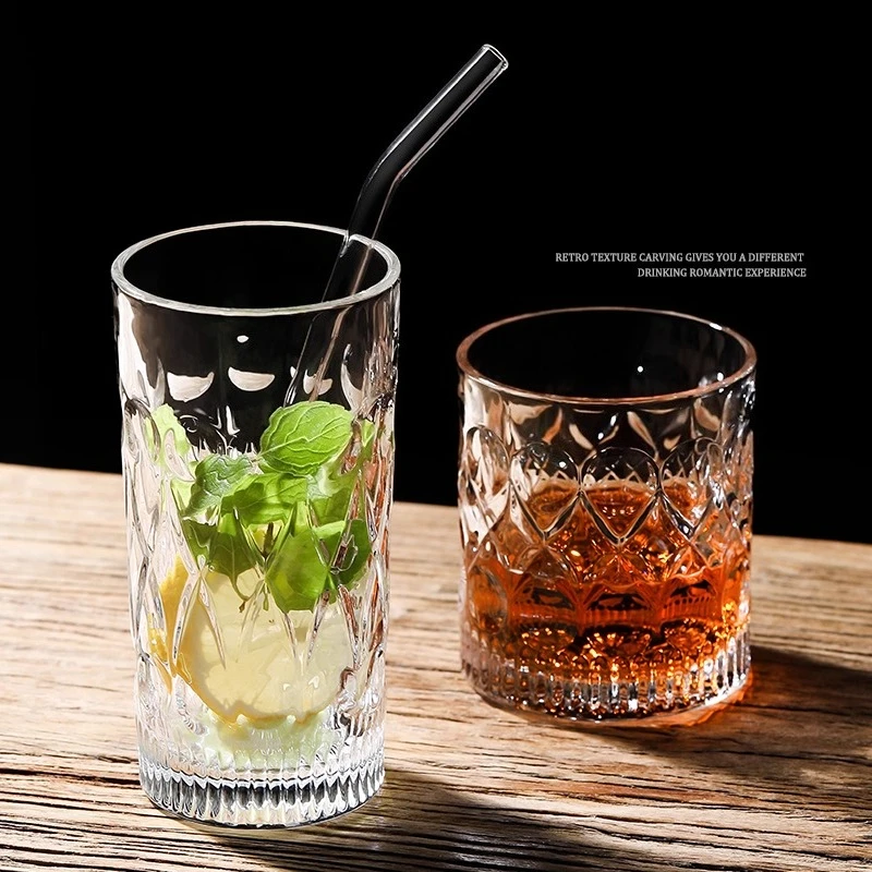 

European-style Home Retro Carved Flower Glass Cups, American Coffee Cups, Transparent Water Cups, Creative Beer Mugs, Ins Style