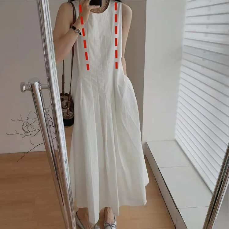 French Style Summer Female Breastfeeding Dress Sleeveless O-neck Postpartum Woman Nursing Dress White Tank Dress with Pockets