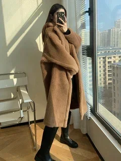 Mulheres inverno pele do falso quente casaco longo manga longa feminino grosso urso de pelúcia casaco casual solto oversize outwears