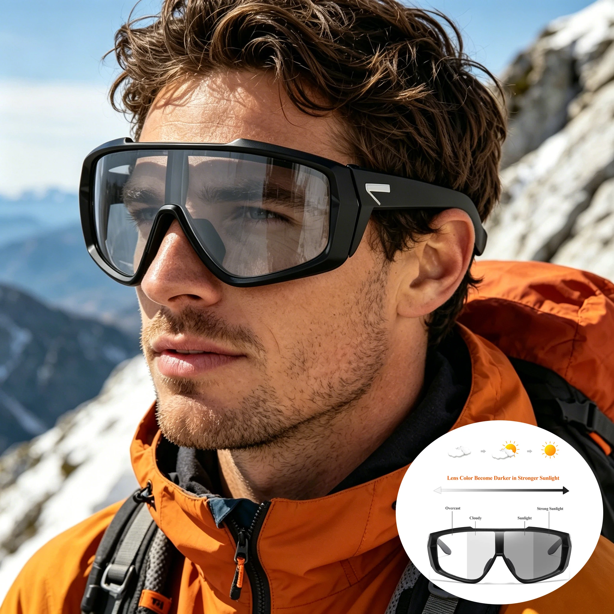 Photochrome Fahrradbrillen für Herren und Damen, Sportbrillen mit Vollrahmen zum Laufen, Radfahren, Wandern und Klettern, Unisex
