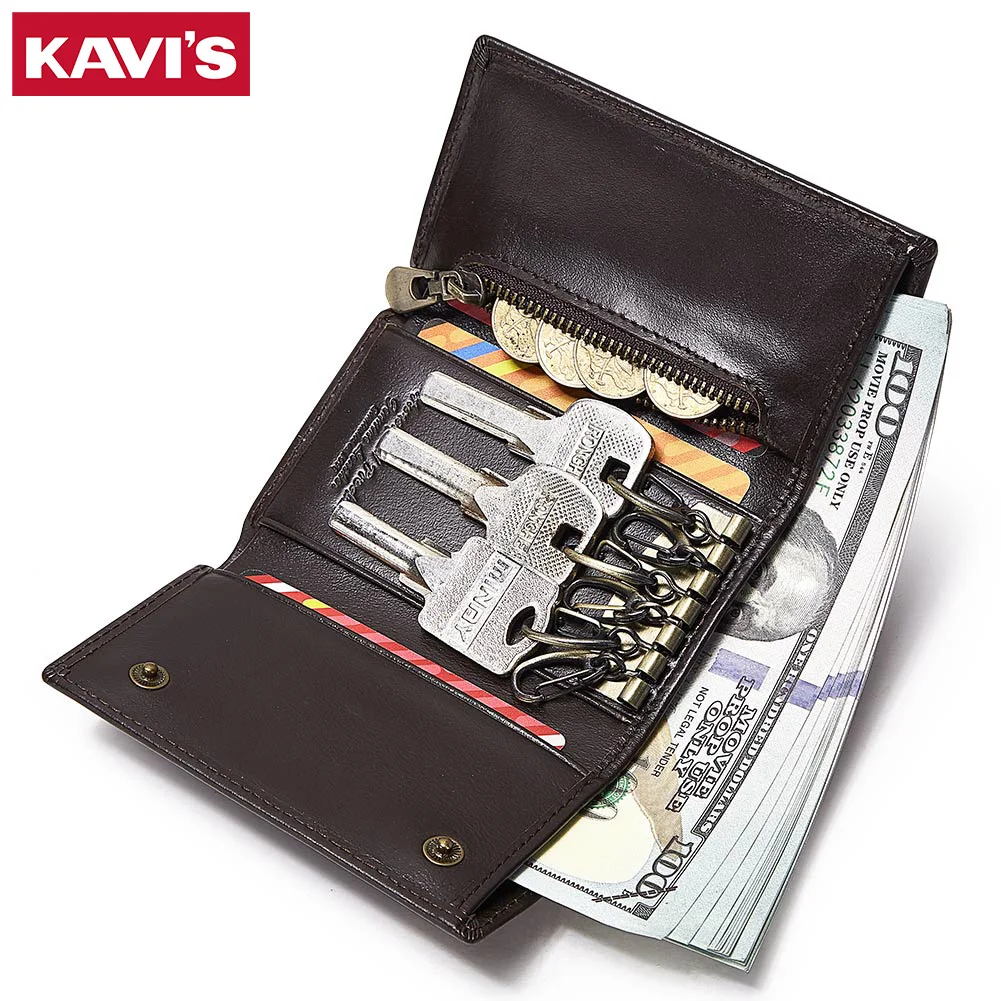 KAVIS 100% Genuine For Man Wallet Leather Top Layer Cow Leather With Card Clip Key Case Style Phone Bag Super Value Gift