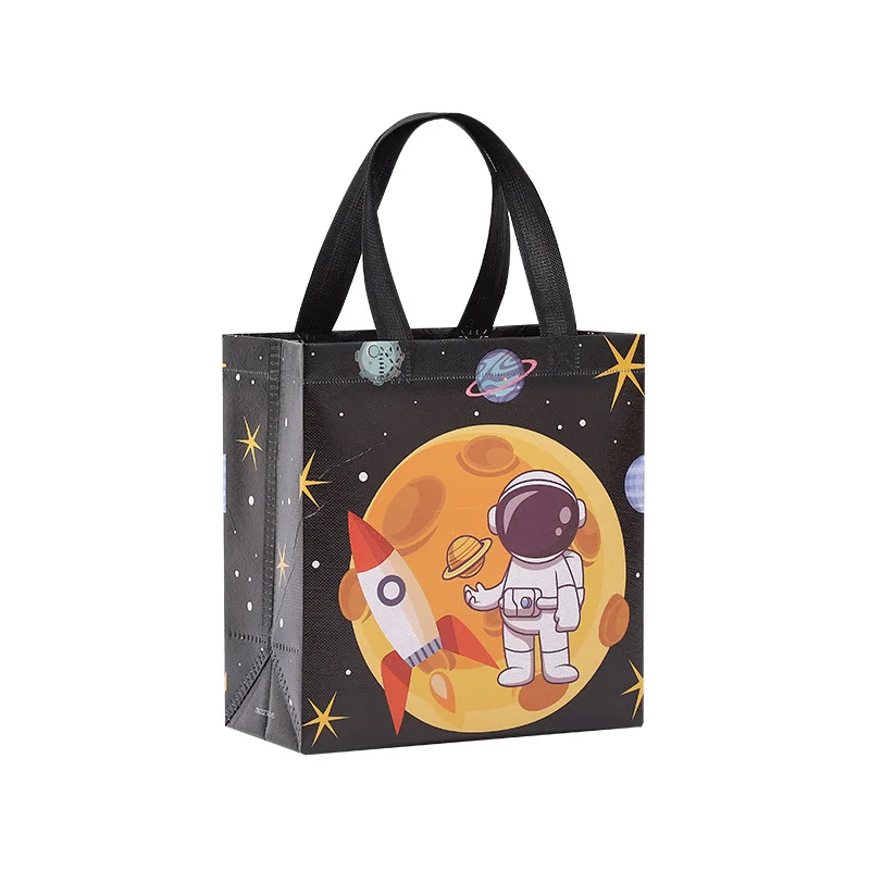 4Pcs Cartoon Space Astronaut Theme Non-woven Shopping Tote Bag Gift Packaging Handbag for Birthday Baby Shower Party Decoration