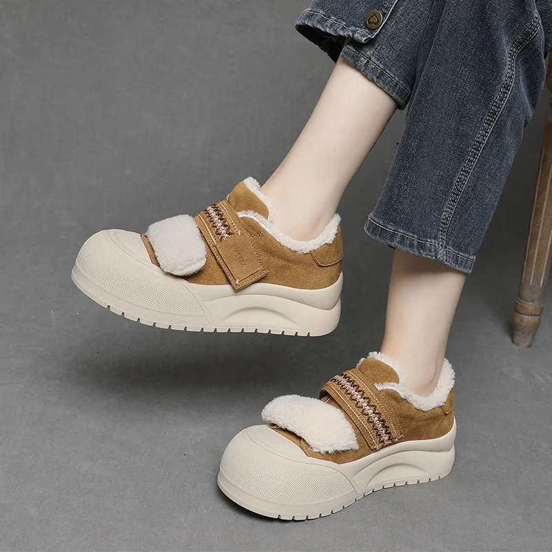 Lamb Velcro Platform Cotton Shoes Women's Winter Fleece Board New Popular Versatile Warm Bread Sneakers Slip-on
