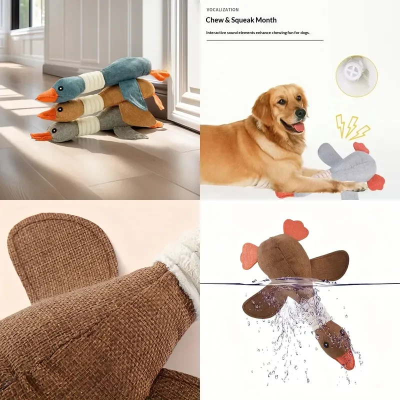 Durable Interactive Plush Goose Toy for Cats and Dogs Vocal Chewing Teeth Cleaning Non-toxic Material Three-color Design