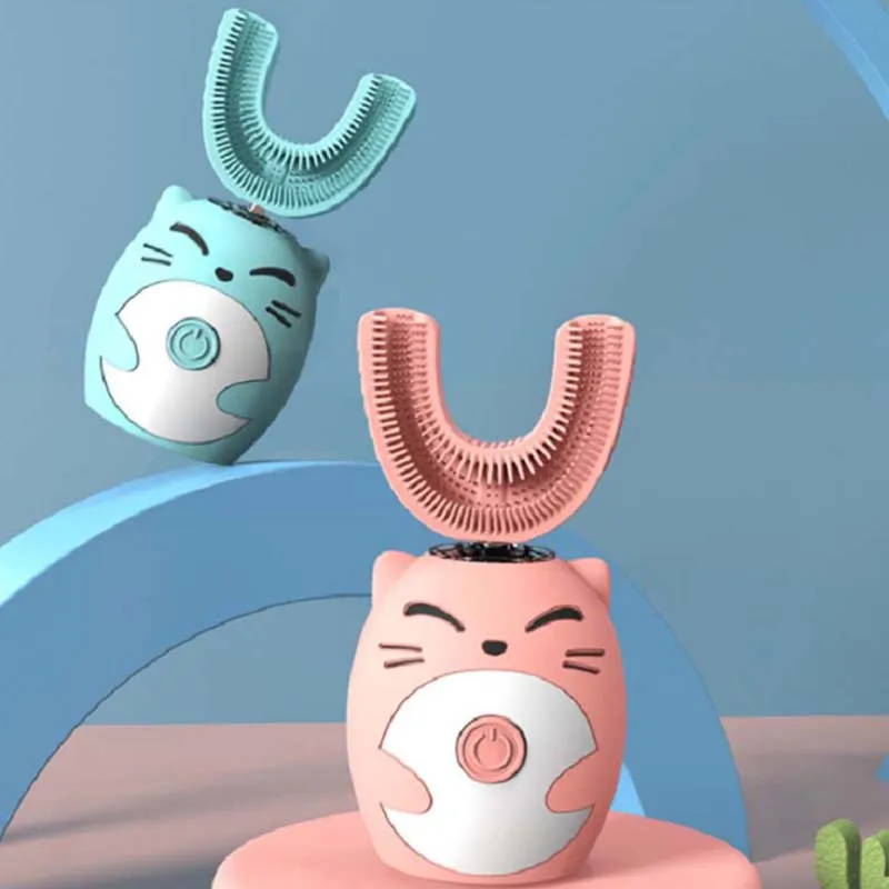 

Оптовая продажа с фабрики, детская перезаряжаемая звуковая силиконовая U-образная электрическая зубная щетка с героями мультфильмов для детей 2-8 лет