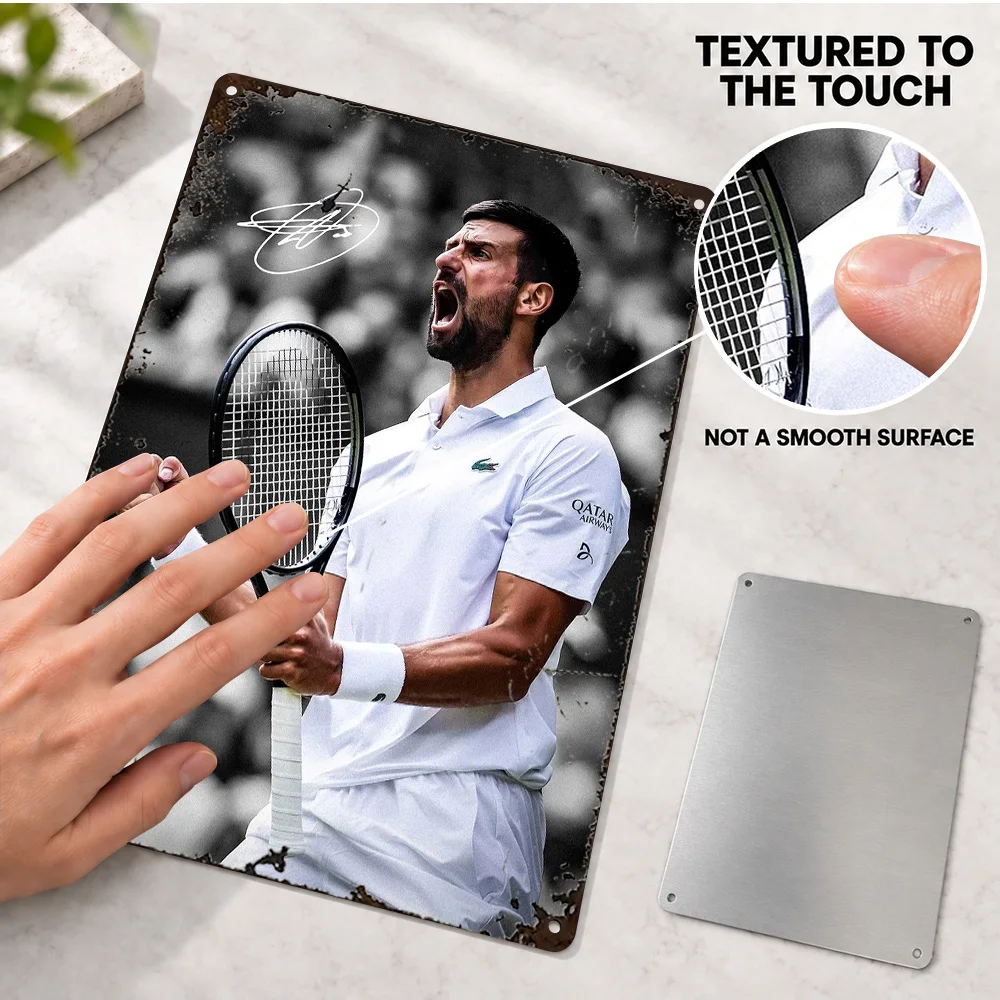 Tennis Player Victory Celebration Textured Metal Poster Personalized Aluminum Sign Graphic Design Wall Art For Training Studio
