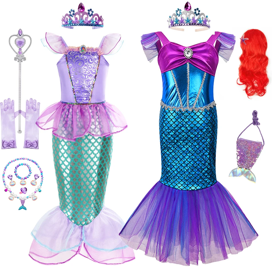 Mermaid Dress Girls Kids Cosplay Dresses Princess Costume Perform Clothes Birthday Party Halloween Clothing