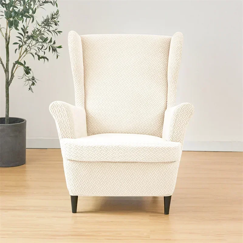 2 teile/satz Jacquard Flügel Stuhl Abdeckungen Einfarbig Stretch Wingback Sessel Schonbezüge Anti-schmutzige Möbel Protector Dekor – Detail 12