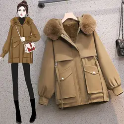 2025 New Winter Coats Women Warm Parkas Long Sleeve Tops Casual Fur Hooded Cotton Padded Jackets Black Outerwear Female