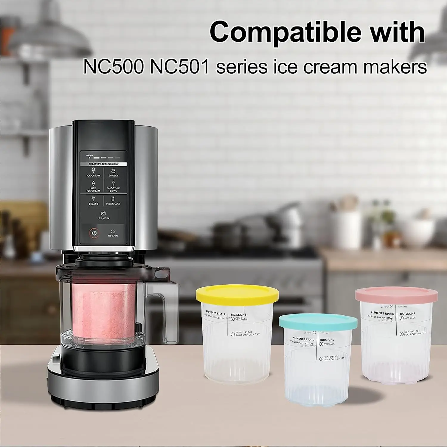 4pcs 24oz Ice Cream Pint Food Homemade Compatible For Ninja Creami NC500 NC501 Series Deluxe, ice Cream Makers Pints and Lids