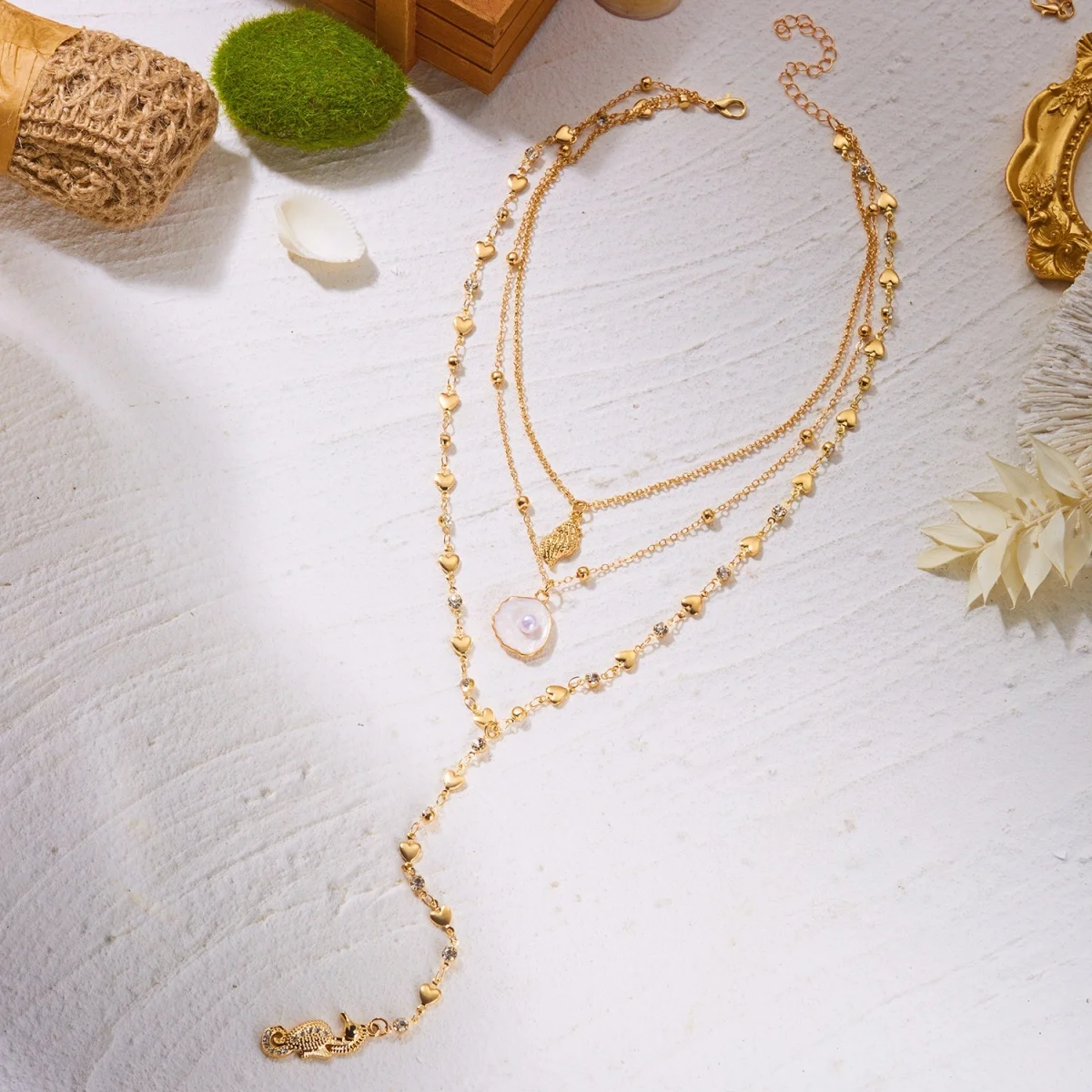 Seepferdchen-Muschel-Anhänger Y-förmige Halskette für Damen und Herren, mehrlagige Ozean-Strand-Meerestier-Kette, Choker, Sommerparty-Schmuck – Detail 12