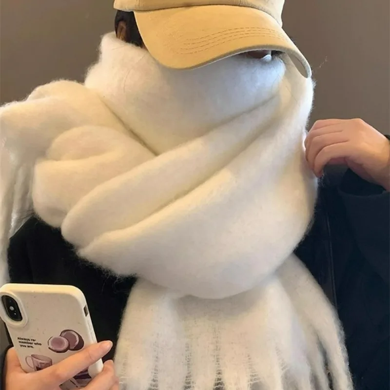 

Зимний шарф для женщин и девочек, синее кашемировое теплое одеяло из пашмины, женское толстое мягкое шаль с большими кисточками, длинное пончо Echarpe