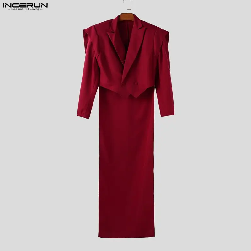 INCERUN Men Irregular Blazer Solid Color Lapel Long Sleeve Male Suit Streetwear Personality Fashion Casual Thin Coats Blazer Men