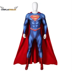 Newest Halloween Superhero Returns Clark Cosplay Kent Costume Steel Super Boy Printing Jumpsuit Fancy Hero Zentai Long Cape