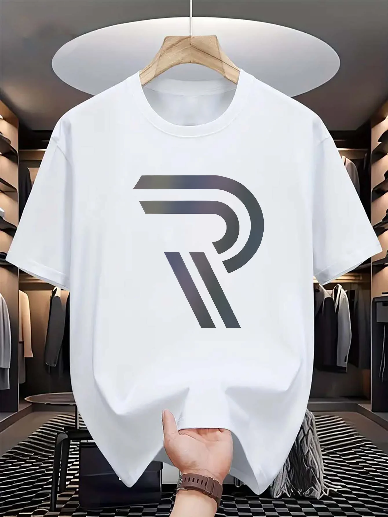 

Мужская футболка из 100% хлопка с градиентным буквенным принтом — мягкая, дышащая и слегка эластичная повседневная футболка с круглым вырезом и короткими рукавами