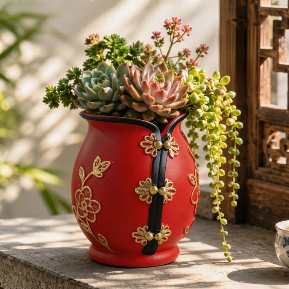 Durable Chinese Style Cheongsam Shape Pen Holder Creative Vinyl Makeup Brush Pot Desktop Storage Succulent Planter Desktop