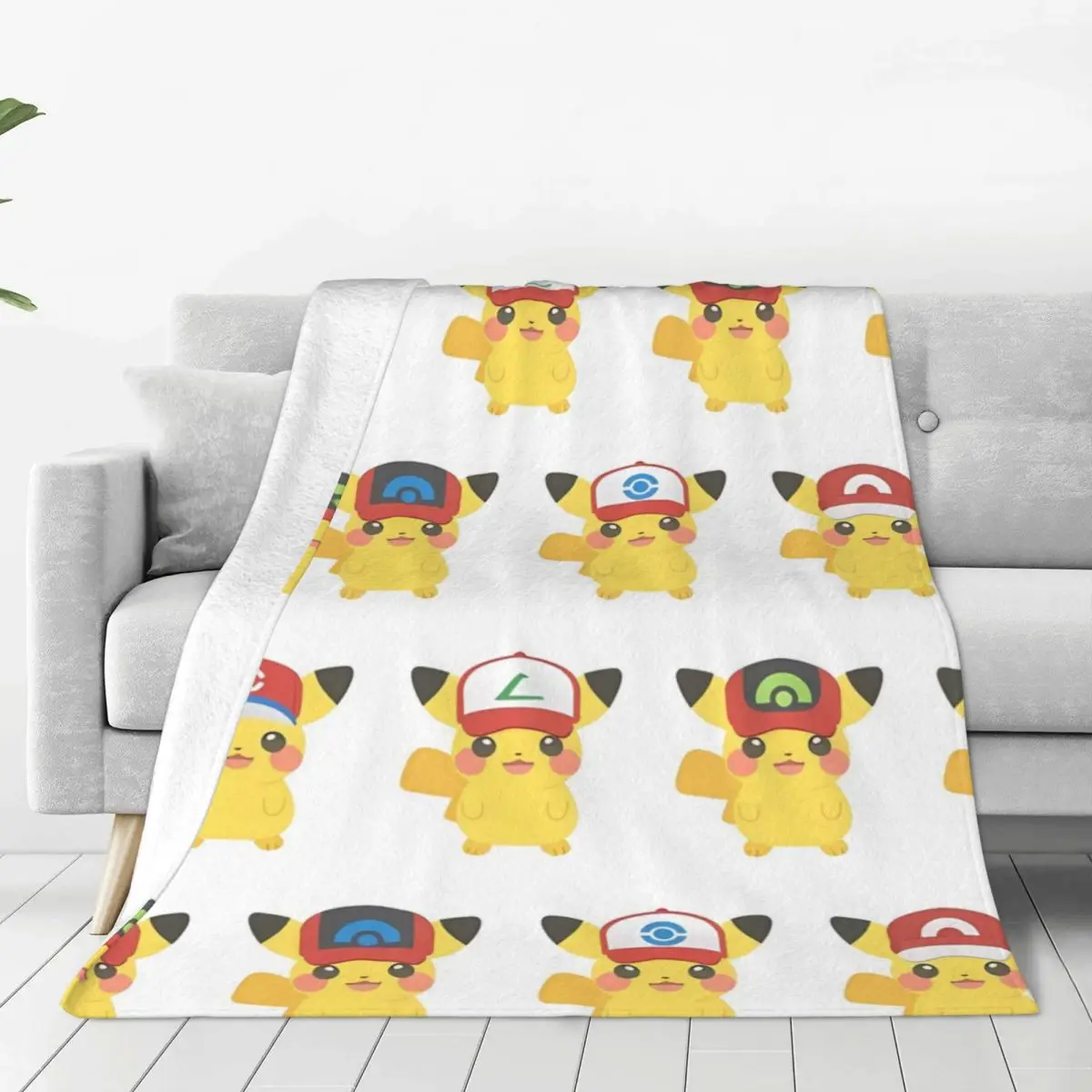 Poke-mon Pikachu Warm Soft Blanket Picnic Plush Throw Blanket Aesthetic Living Room Flannel Bedspread Sofa Bed Cover