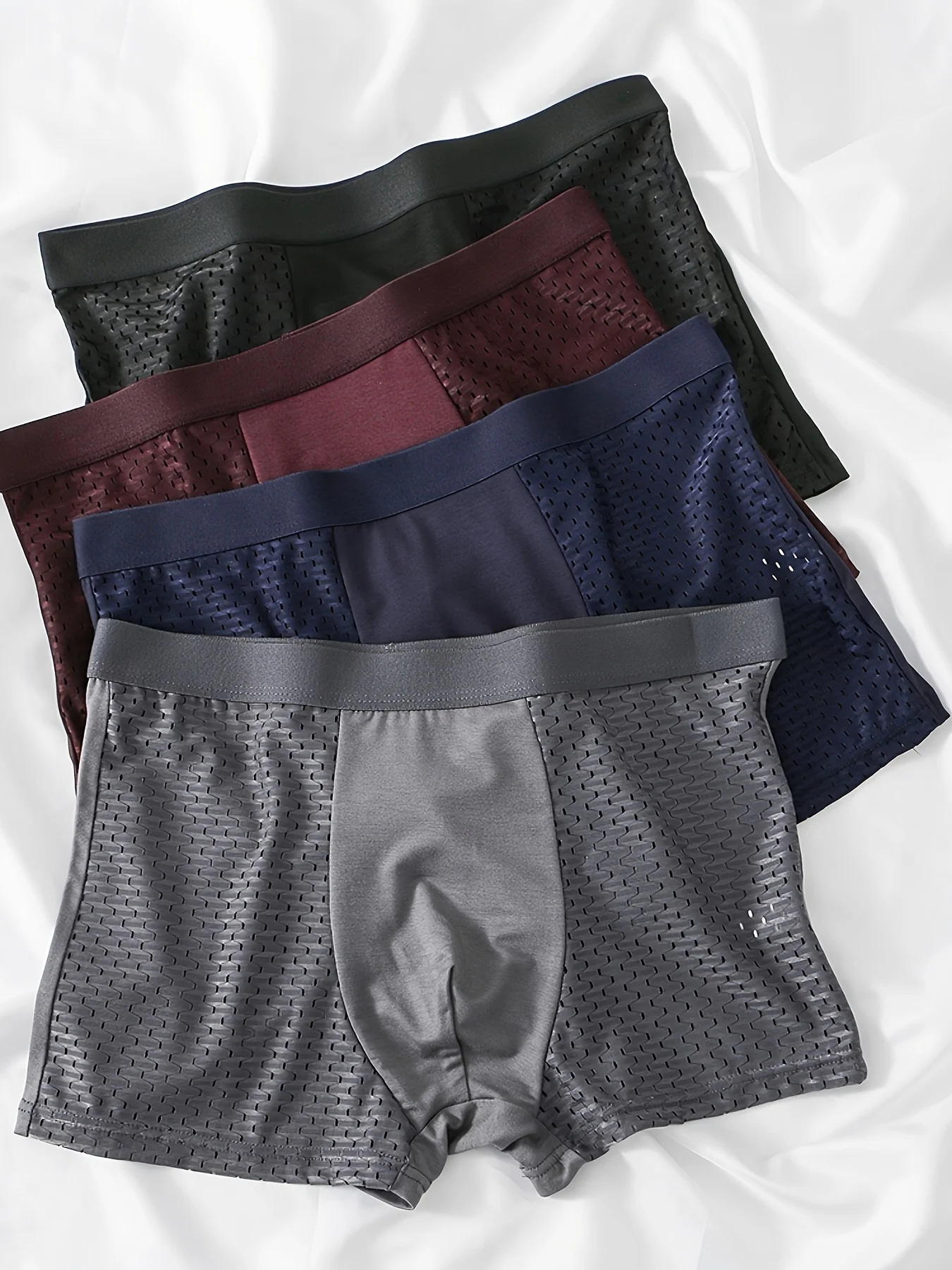 4PCS men's underwear comfortable breathable men's summer cool boxer briefs trend men's half mesh solid color underwear