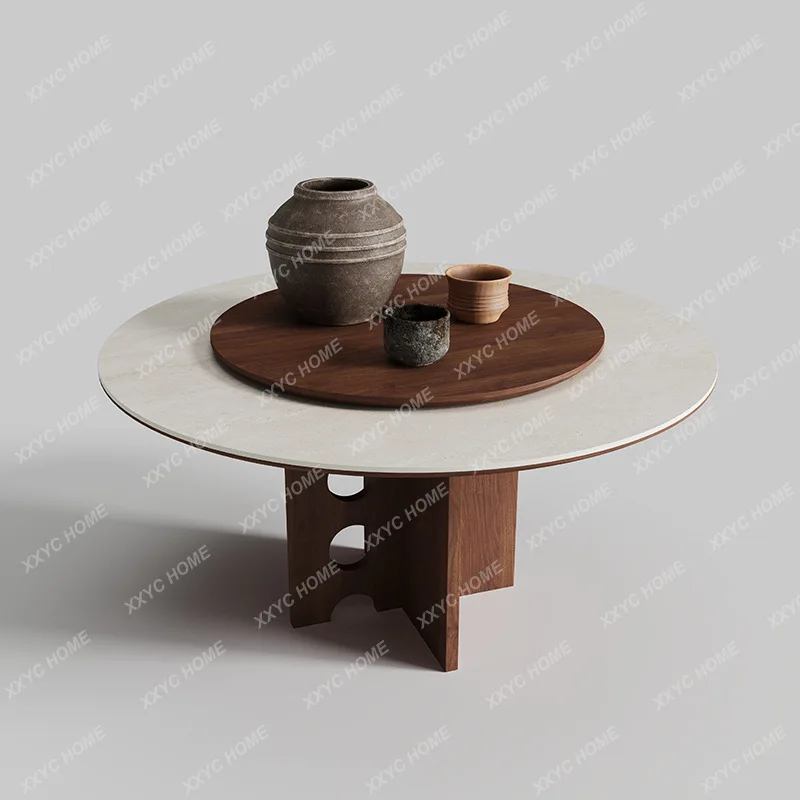 

Новый круглый обеденный стол из массива дерева и каменной плиты в стиле средневековья и ваби-саби, с высоким эстетическим качеством.