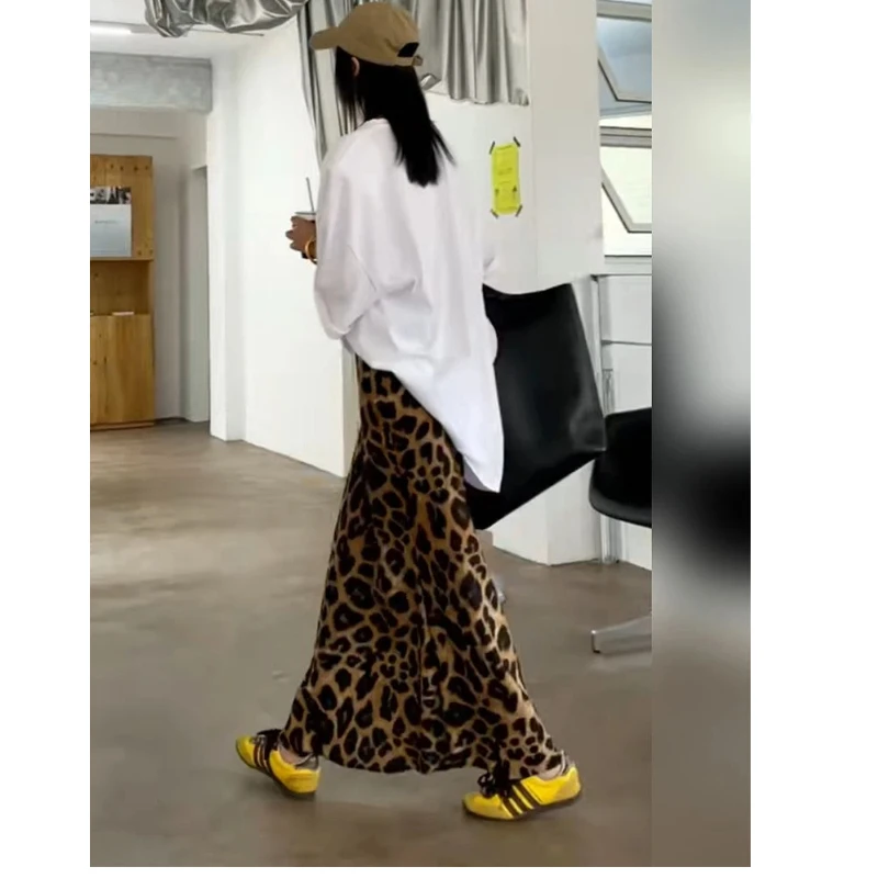 Elastic Waist Leopard Printing Loose High Street A-line Skirt Summer New Trend All-match Midi Dress Casual Fashion Women Clothes - Image 5
