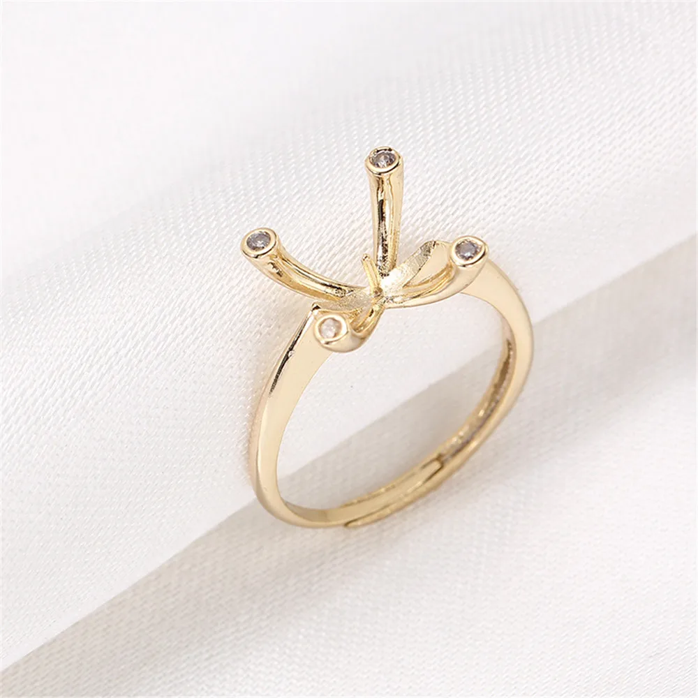 Domestic 14k Gold Color Retaining Ring Micro-set Zircon Pearl DIY Accessories Wholesale Fit 9-10mm