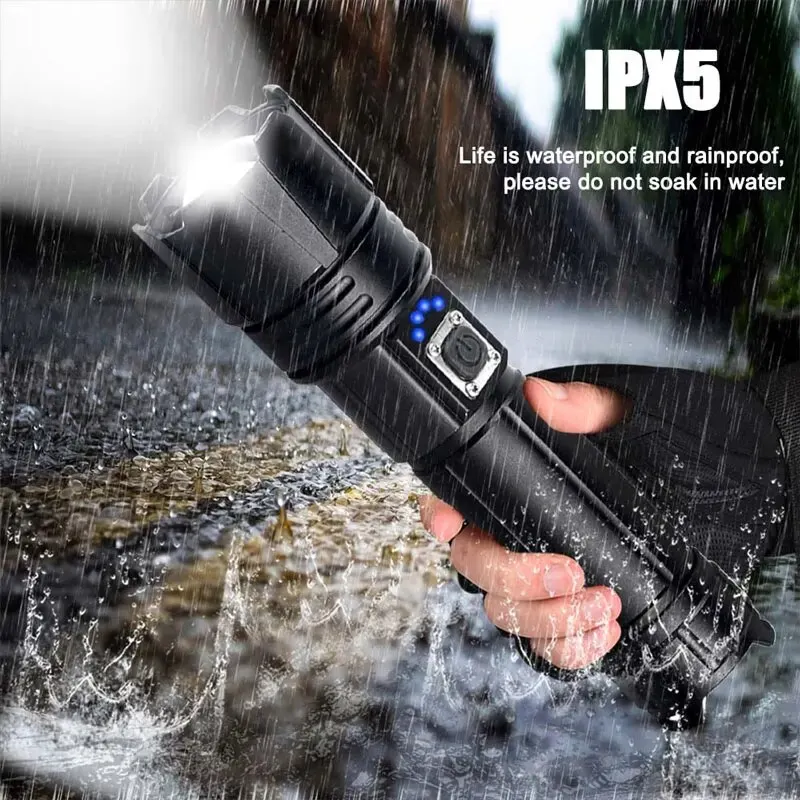 High Bright LED Tactical Flashlight Zoomable Torch 5 Lighting Modes Laser Wick Outdoor Waterproof Camping Adventure Hand Lamps