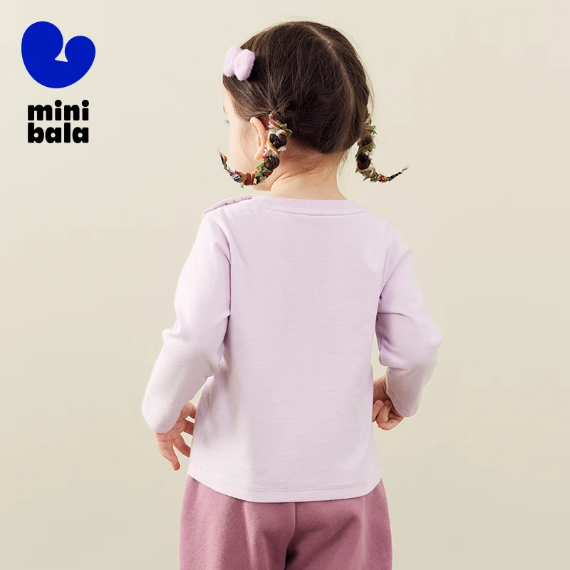 T-shirt a maniche lunghe Mini Bala per neonati Cute 2024 autunno nuovo prodotto t-shirt a maniche lunghe alla moda stampata in puro cotone