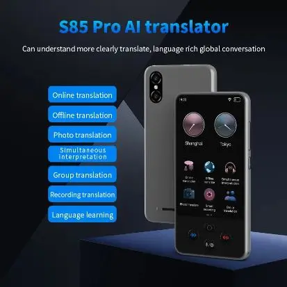 جهاز مترجم اللغة S85 pro 4 بوصة HD 138 لغة تسجيل فيديو صوتي ترجمة الترجمة دون اتصال 8 جيجابايت 2000 مللي أمبير في الساعة