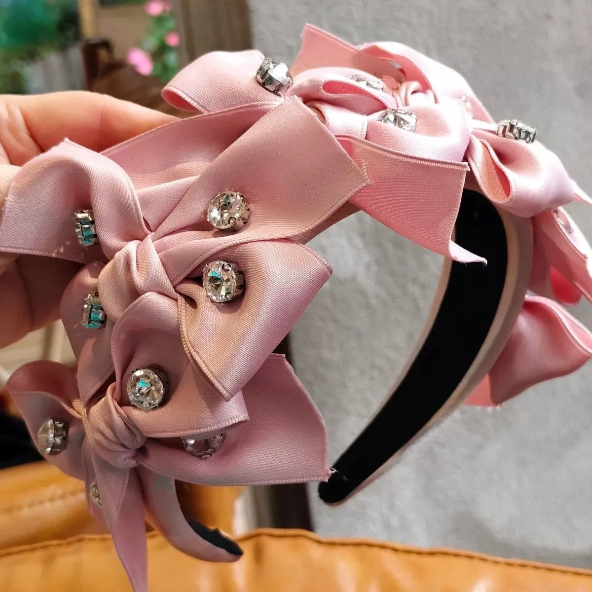 

Модный черный, оранжевый, фиолетовый, розовый узел, повязка для волос, женский головной убор с тяжелыми стразами, модный обруч для волос в корейском стиле