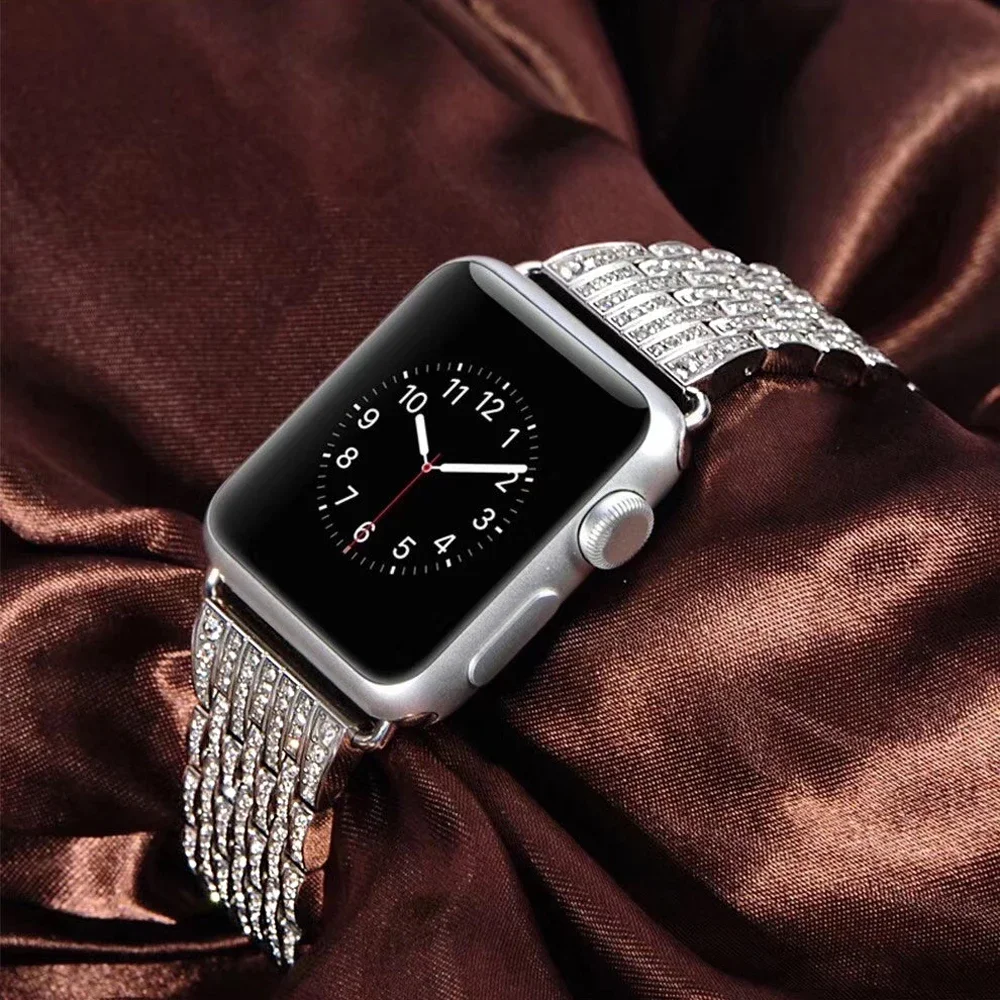 Luxury Diamond Bracelet For Apple Watch Ultra 49mm 41 45mm 38mm 40mm For iWatch Series 8 7 4 5 6 44mm 42mm Women Metal Wristband